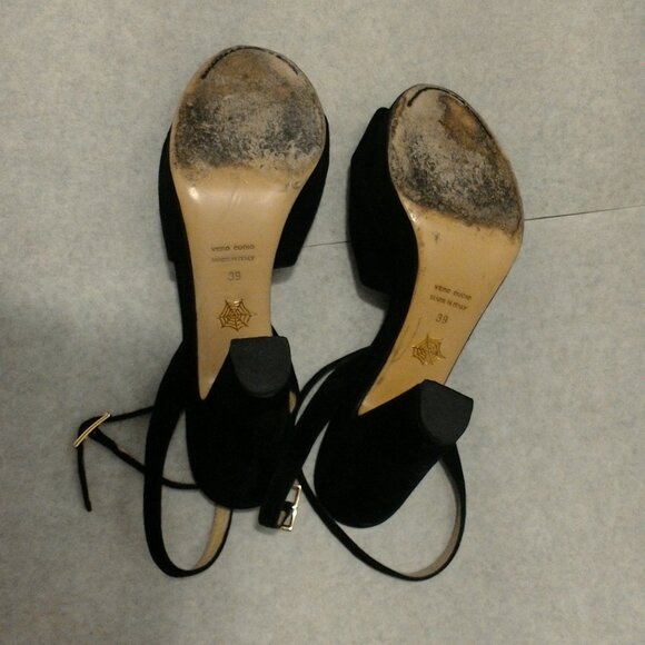 Charlotte Olympia Black Peep Toe Sandal Heels with Bows | Suede EU39 | US 8 - Picture 12 of 15